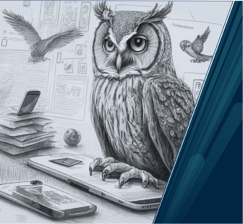 AI generated image of an owl sitting on a tablet.