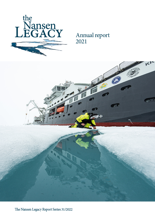 Researcher sampling from sea ice pond next to the ship