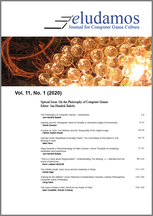Cover of Eludamos Vol. 11, No. 1 (2020): On the Philosophy of Computer Games
